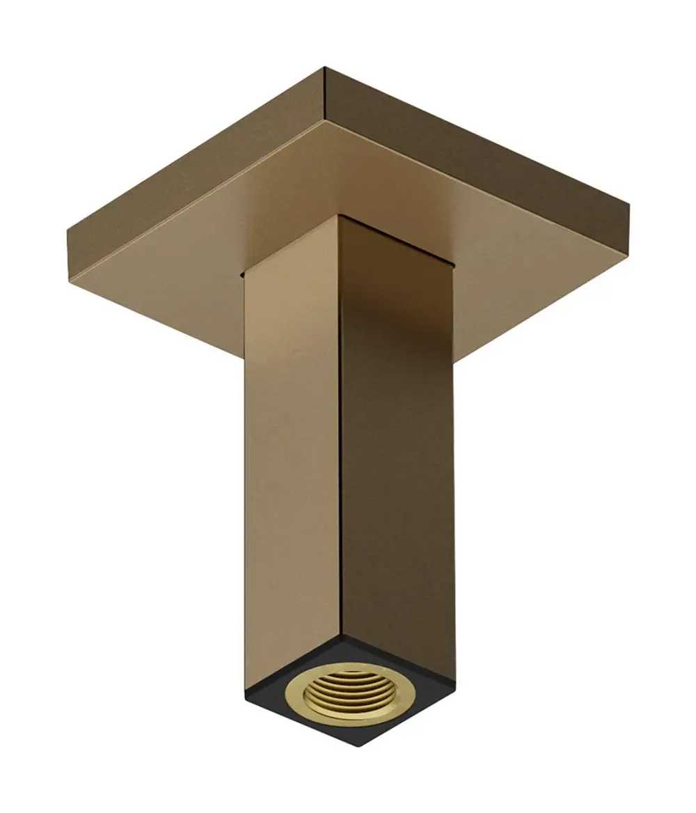 Hansgrohe Deckenanschluss in Brushed Bronze. Rechteckige Deckenmontage mit quadratischer Basis und runder Fassung für E-Lampen.